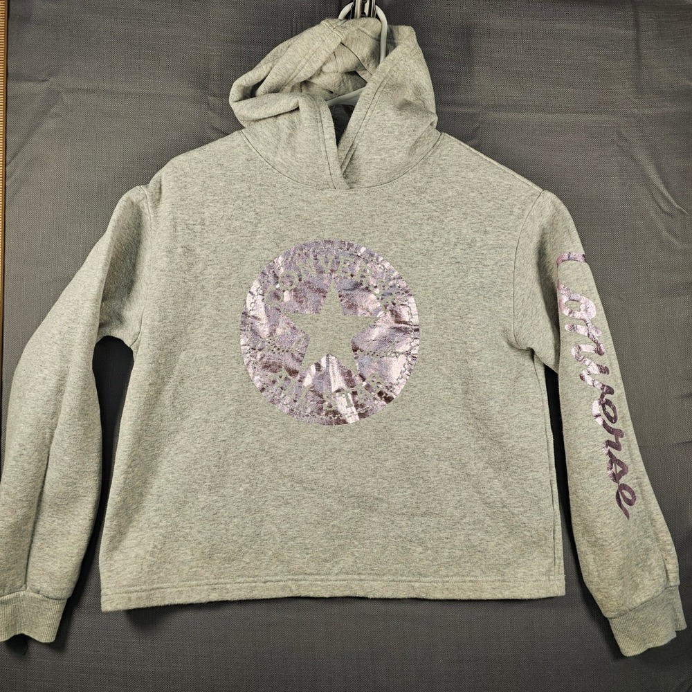 Converse Girls XL Gray Rose Gold Metallic Logo Hoodie Chuck Taylor 13-15 YRS
